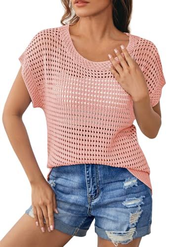 Pink Queen Crochet Cap Sleeve Knit Beach Cover-Up