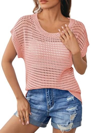 Pink Queen Crochet Cap Sleeve Knit Beach Cover-Up