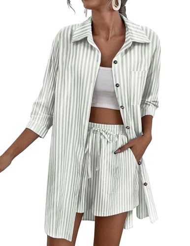 Zeagoo 2-Piece Cotton Linen Shirt & Shorts Lounge Set