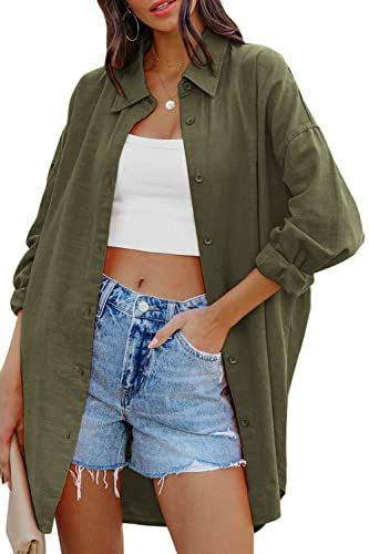FSHAOES Oversized Button-Down Shirt with Pocket
