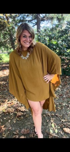 OYOANGLE Women's Long Sleeve Crew Neck Asymmetrical Flowy Dress