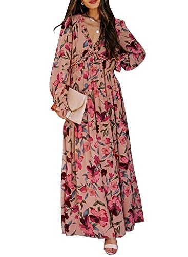 BLENCOT Floral V-Neck Maxi Evening Dress