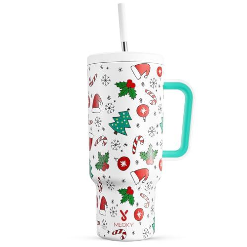 Meoky 40 oz Christmas Tumbler with Handle and Straw