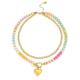 Abiotp Colorful Beaded Layered Necklace with Gold Heart Pendant
