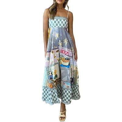 ROAONOCOMO Boho Graphic Cami Maxi Dress