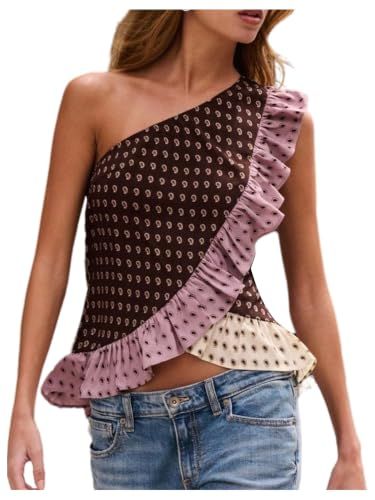 OYOANGLE Women's Paisley Off the Shoulder Ruffle Blouse