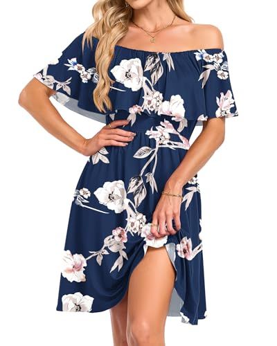 AUSELILY Off-Shoulder Floral Beach Vacation Dress