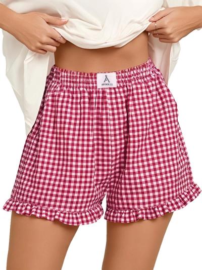 ANRABESS Gingham Boxer Shorts Women Ruffle Waist