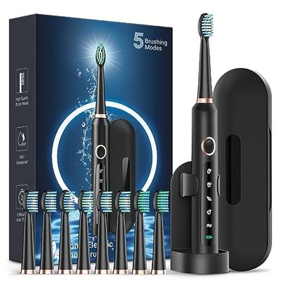 Rtauys Sonic Electric Toothbrush with 8 Brush Heads & Travel Case