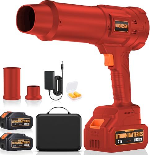 YUQUESEN Cordless Leaf Blower, 21V with 2 Batteries & Charger, Red