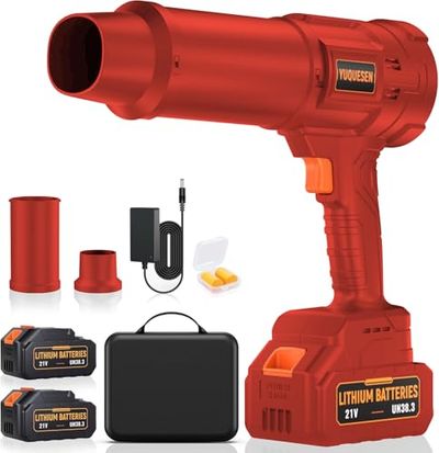 YUQUESEN Cordless Leaf Blower, 21V with 2 Batteries & Charger, Red