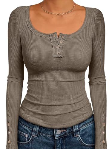 Kissfix Long-Sleeve Ribbed Henley Top