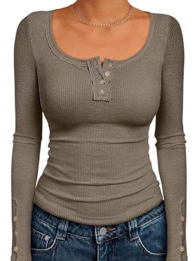 Kissfix Long-Sleeve Ribbed Henley Top