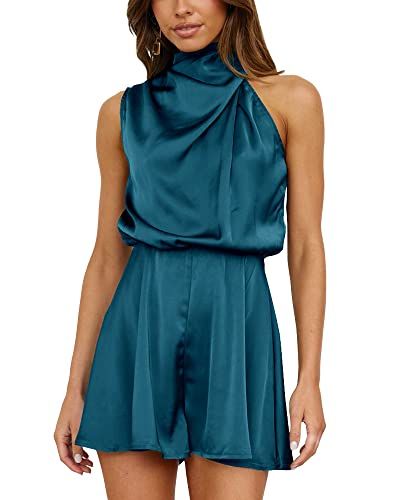 BTFBM Mock Neck Sleeveless Satin Romper