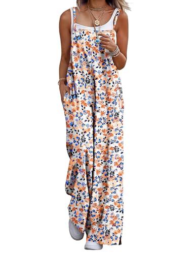 YESNO Boho Cotton Wide Leg Floral Jumpsuit