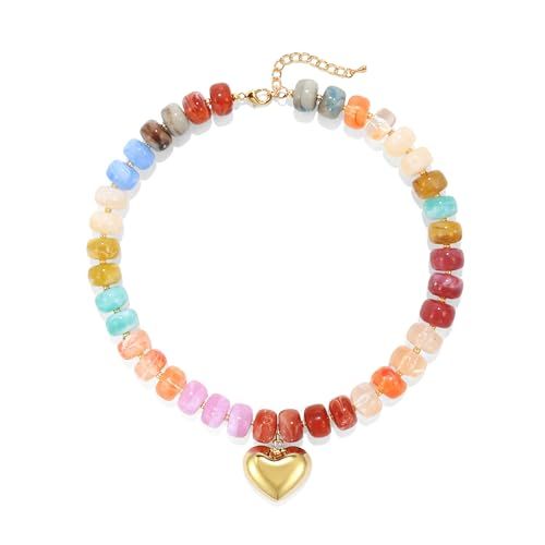 Wassazi Colorful Chunky Beaded Heart Necklace