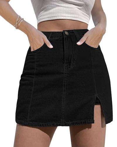 luvamia Denim Skort with Side Slit, High-Waisted Stretch