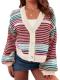 Saodimallsu Oversized Puff-Sleeve Striped Cardigan Sweater