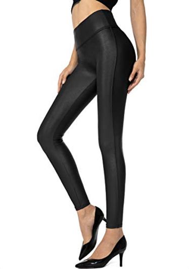 SANTINY Faux Leather High-Waisted Leggings
