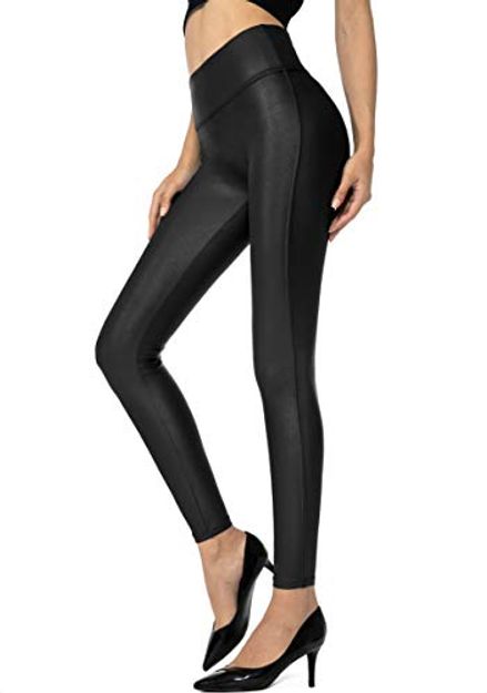 SANTINY Faux Leather High-Waisted Leggings