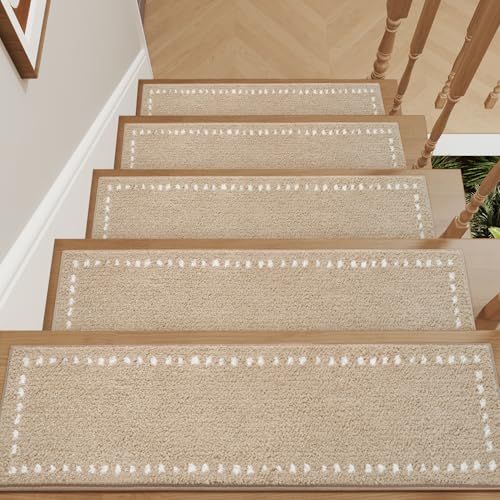 tchdio Non-Slip Carpet Stair Treads 15-Pack, Beige