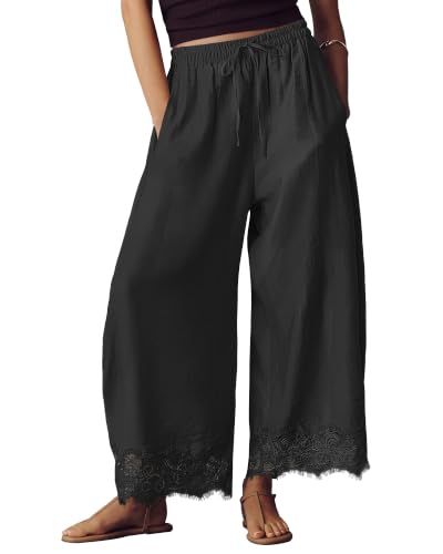 Bsubseach Lace Hem Wide Leg Cropped Pants