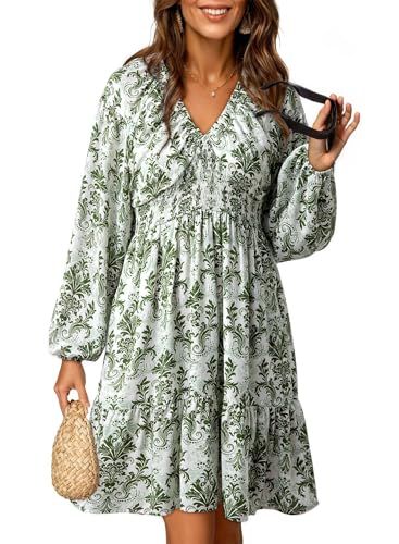 Dokotoo Boho Babydoll Dress, Army Green