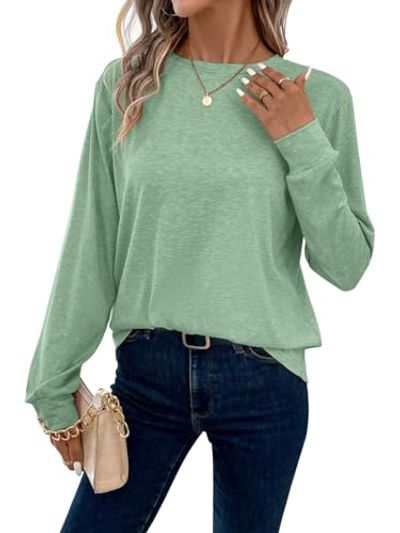 EADINVE Crewneck Long Sleeve Tee, Loose Basic Top