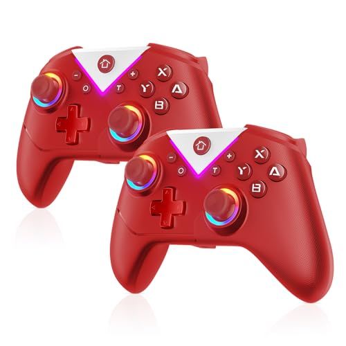Dinosoo RGB Wireless Controller for Nintendo Switch, 2-Pack, Red
