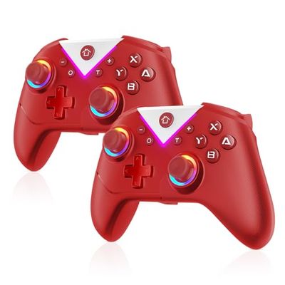 Dinosoo RGB Wireless Controller for Nintendo Switch, 2-Pack, Red