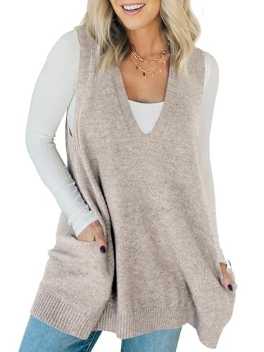 Saodimallsu Sleeveless V-Neck Sweater Vest with Pockets