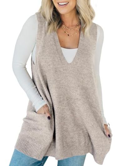 Saodimallsu Sleeveless V-Neck Sweater Vest with Pockets