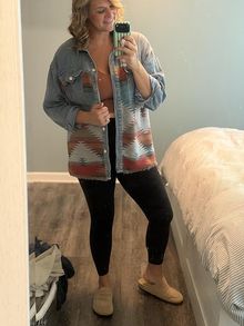 Lumister Distressed Aztec Denim Jacket Shacket