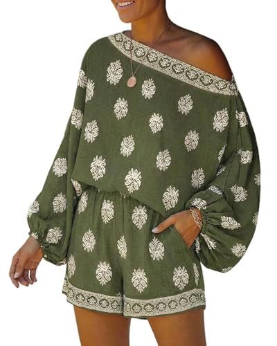 CHICME Women's 2 Piece Lantern Sleeve Beach Summer Set