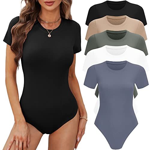 BALENNZ Short-Sleeve Crew-Neck Bodysuits, 5-Pack