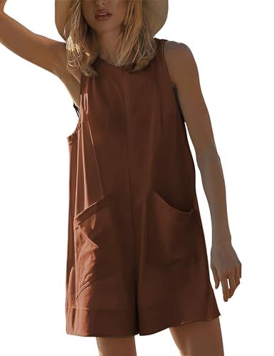 Yeokou Stretchy Sleeveless Shorts Romper with Pockets