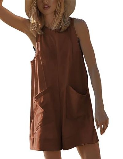 Yeokou Stretchy Sleeveless Shorts Romper with Pockets