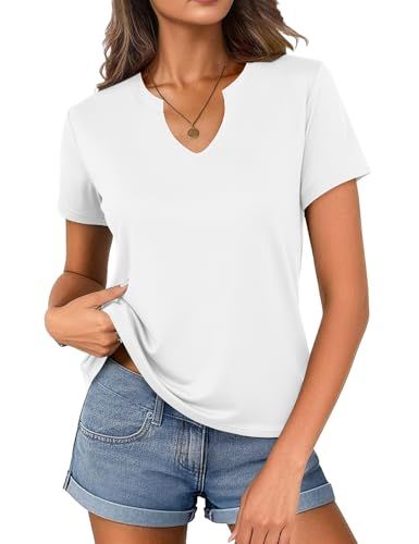 Women's V Neck Cotton T-Shirts Breathable Short Sleeve Tops Lightweight Stretch Summer Tees (White,X-Large)