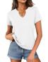 Women's V Neck Cotton T-Shirts Breathable Short Sleeve Tops Lightweight Stretch Summer Tees (White,X-Large)