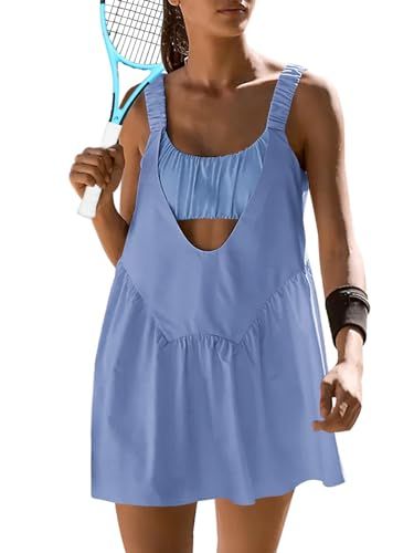 Sexyasasii Women Tennis Dress with Built in Shorts and Bra Sleeveless Backless Athletic Dresses with Pockets Light Blue