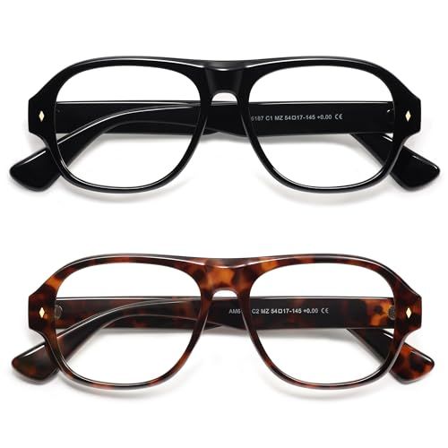 AMOMOMA Square Aviator Blue-Light Reading Glasses, 2-Pack
