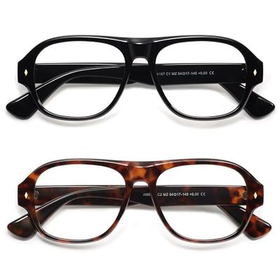AMOMOMA Square Aviator Blue-Light Reading Glasses, 2-Pack