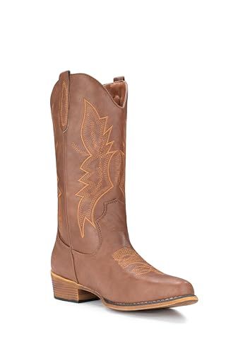 IUV Western Cowboy Boots for Women, Pointy-Toe Mid-Calf