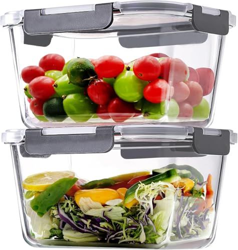Hontent Large Glass Storage Containers with Lids, 85oz, 2 Pack