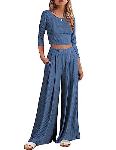 Ekouaer Ribbed Knit 2-Piece Lounge Set