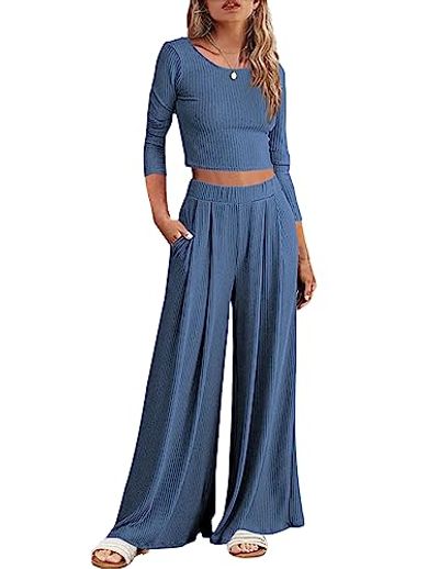 Ekouaer Ribbed Knit 2-Piece Lounge Set