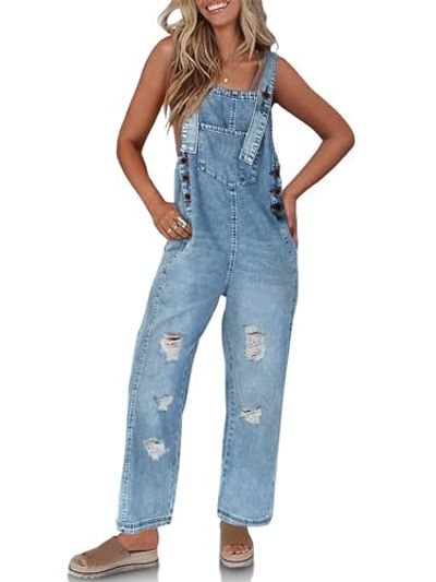 Cicy Bell Baggy Distressed Denim Bib Overalls