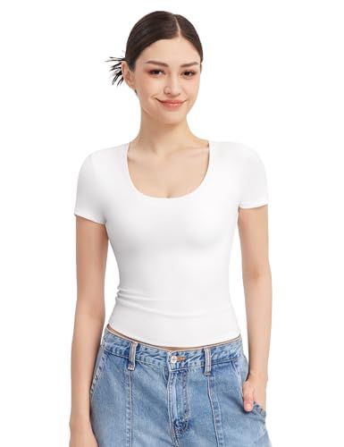 PUMIEY Scoop-Neck Short-Sleeve Slim-Fit Crop Top
