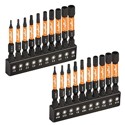 toolant Impact Hex Head Allen Wrench Drill Bit Set, 20 Pieces (Metric & SAE)