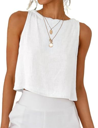 Kinghua Cotton-Linen Cropped Tank Top